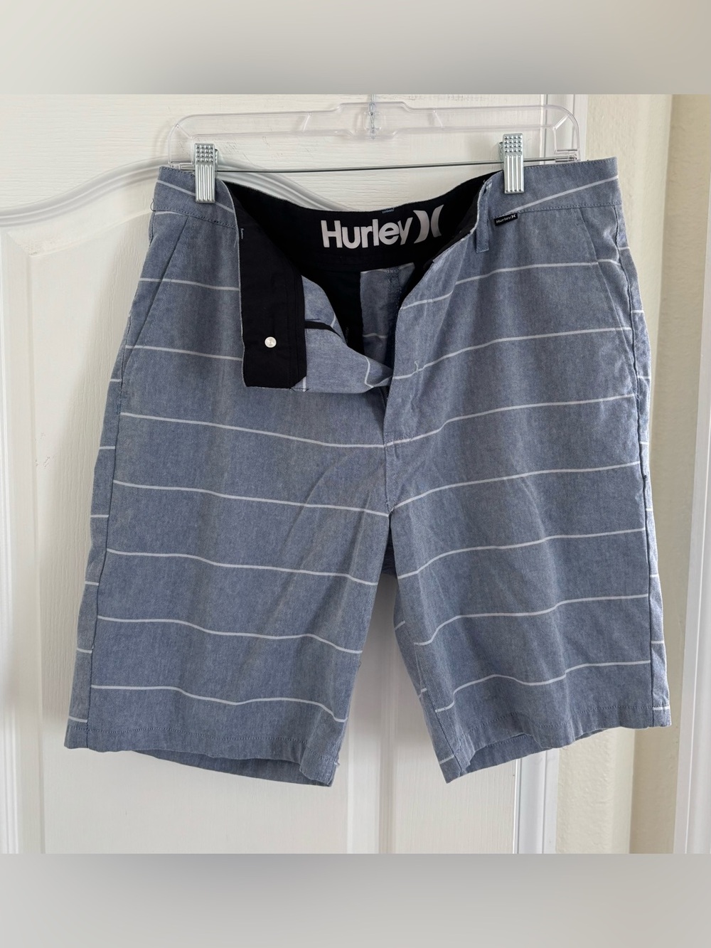 Hurley Men's Light Blue Horizontal Stripe Hybrid Shorts